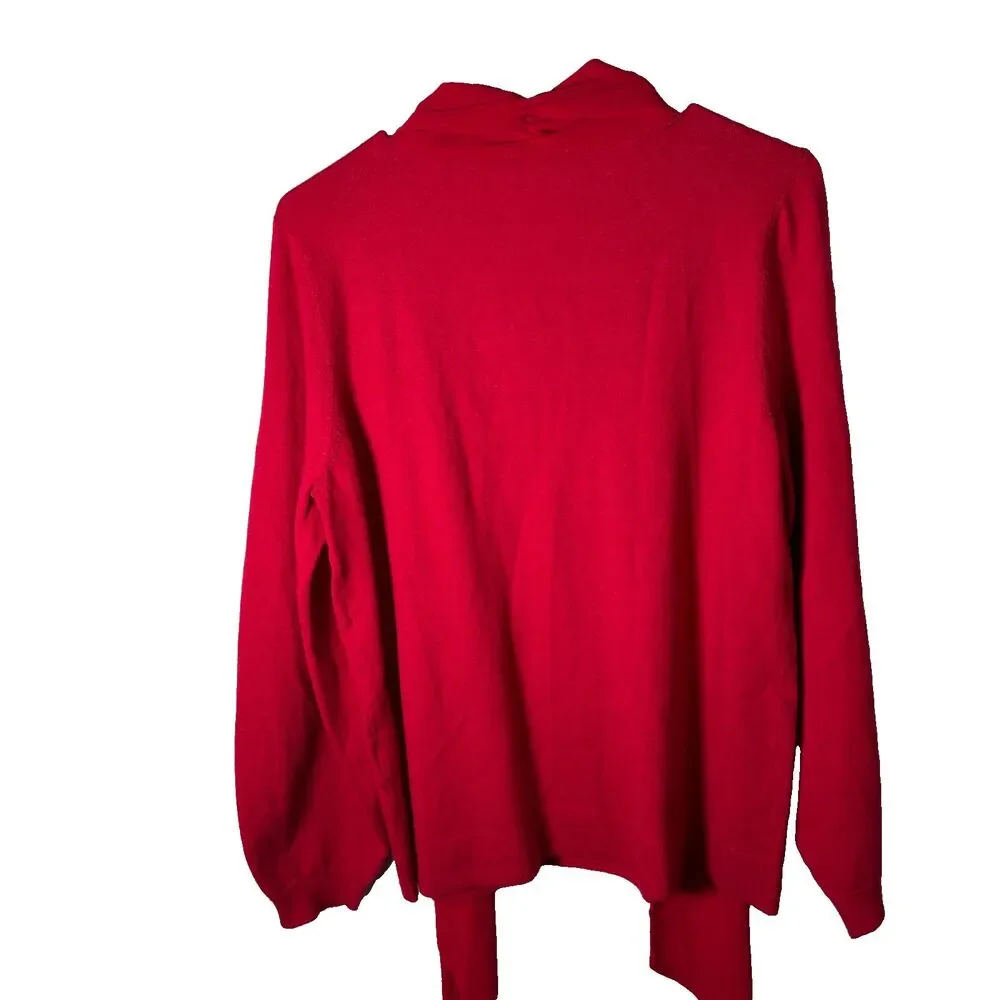 Chico's Sweater Women's Medium V-Neck 3/4 Sleeve Pullover Knit Red 1 Tie